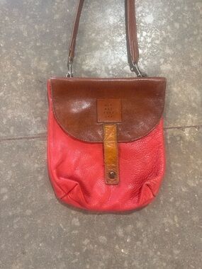 Handmade Leather Crossbody Bag Red Brown NLC USA Artisan Boho Minimalist